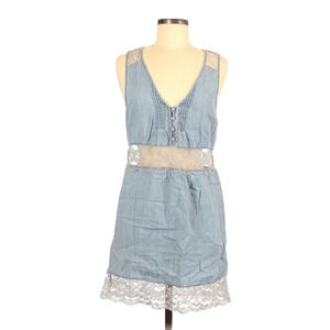 Free People Medium Sleeveless lacy blue lyocell cotton mini dress denim look